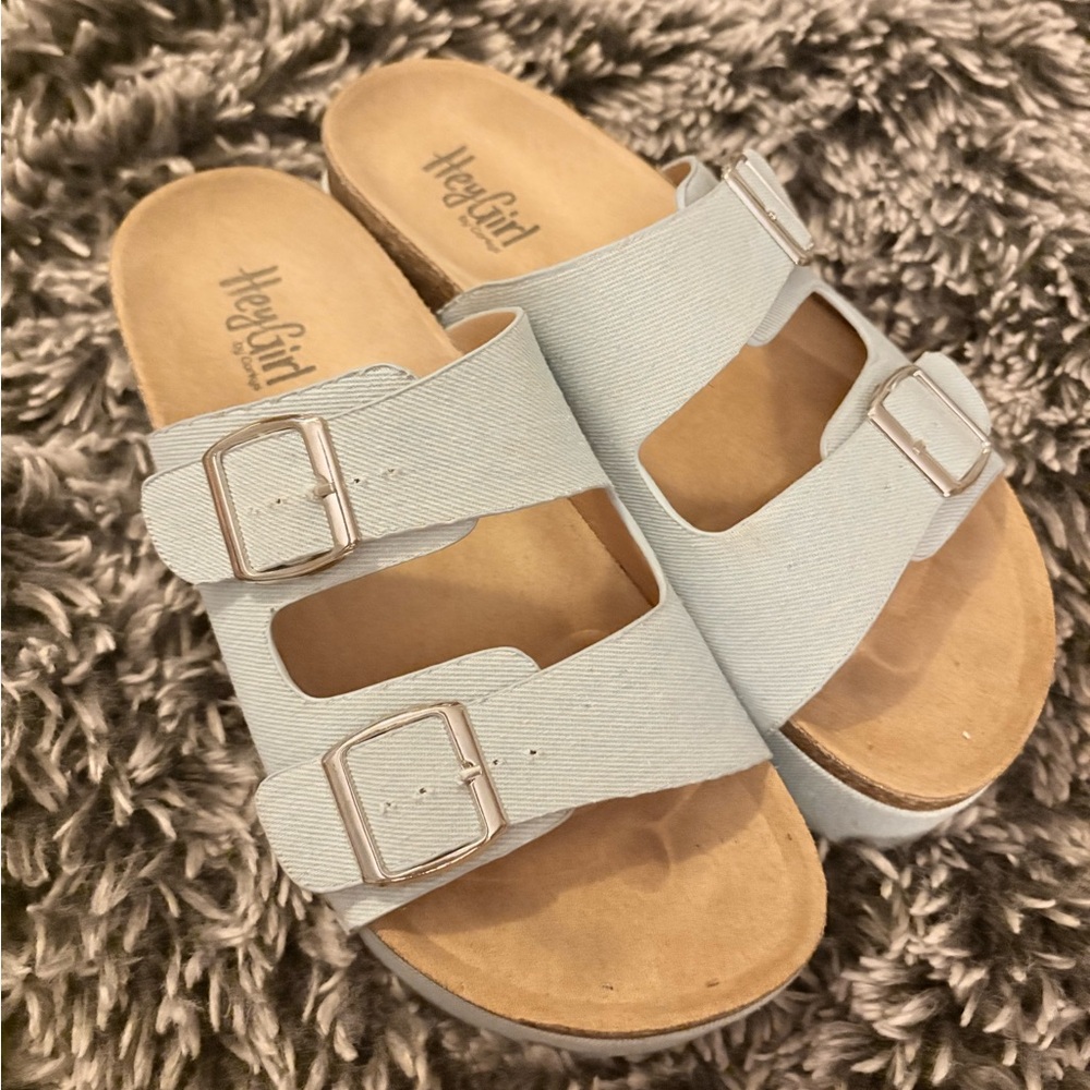 Hey girl by Corkys Sky Denim Blue Double Strap Sandals